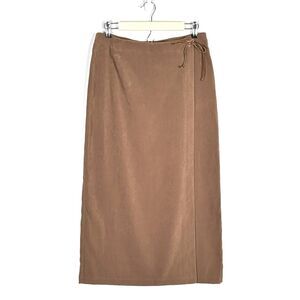 Vintage Womens Brown Faux Suede Midi Wrap Skirt Size 12 Quiet Luxury‎ Equestrian